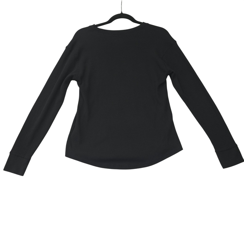 Time and Tru Womens Black Waffle Knit Thermal Long Sleeve Top Size M Basics Cozy